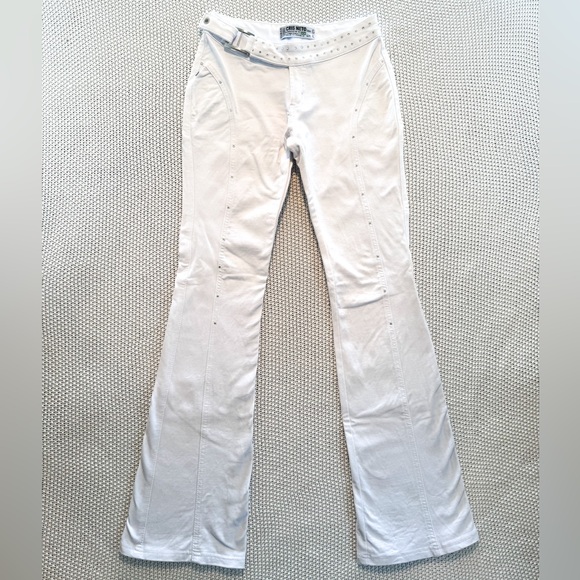 Vintage Y2K Cris Neto Rhinestone Bling Buckle White Flare Pants